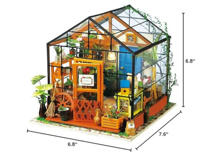 Rolife DIY Miniature House Kit-Mini Diorama 1/18 Greenhouse Dollhouse Building Kit with LED, Crafts for Adults Christmas Birthday Gift for Boys Girls Mom Home Decor (Cathy's Flower House)