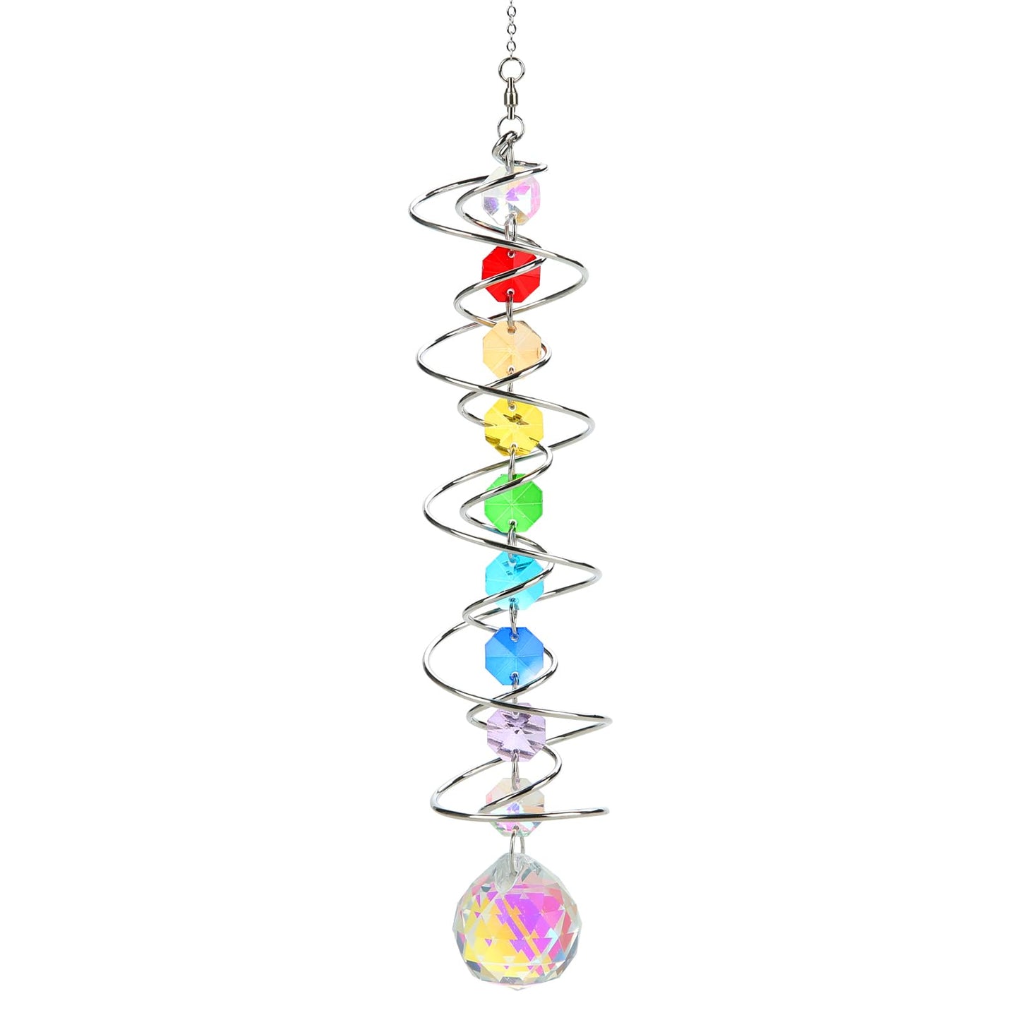 GWAHSA Suncatcher Wind Spinner Gazing Ball Spiral Tail, Crystal Sun Catchers with Seven Chakra Beads Window Hanging for Indoor Home Outdoor Garden Decor Wedding Birthday Party Gifts for Girl Women Mom