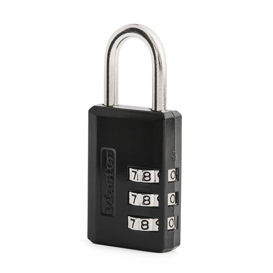 Master Lock Black Combination Padlock, Indoor Gym Locker Lock with Customizable 3-Digit Code for Luggage, Backpacks, Cabinets, 647D