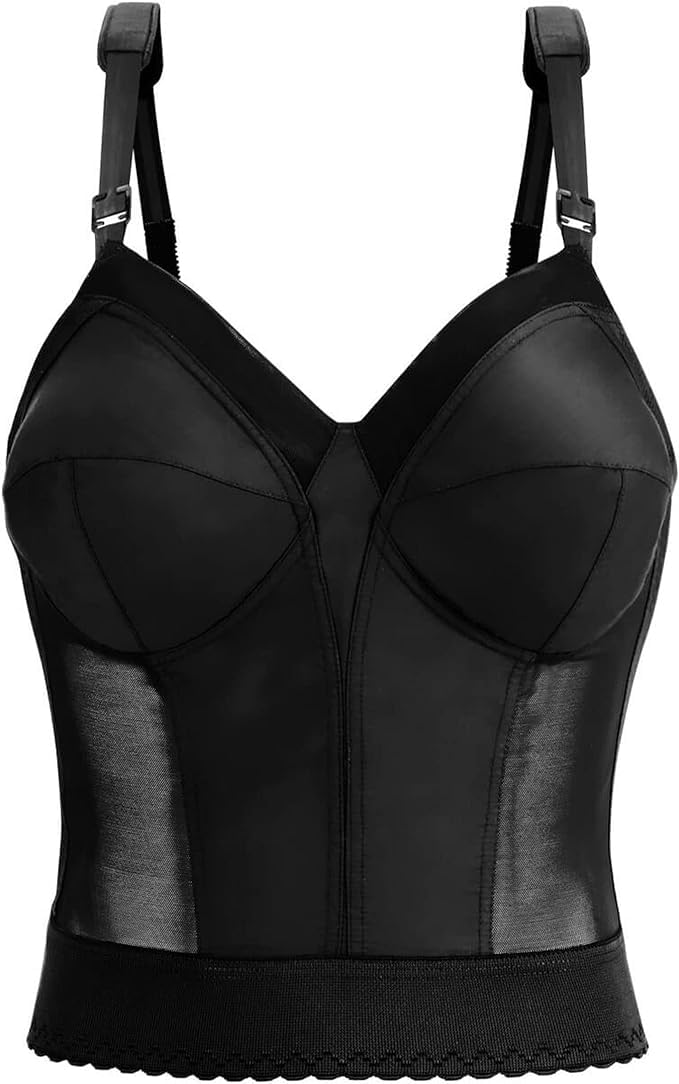 Exquisite Form womens Back Close Longline Bra, Black, 44D US