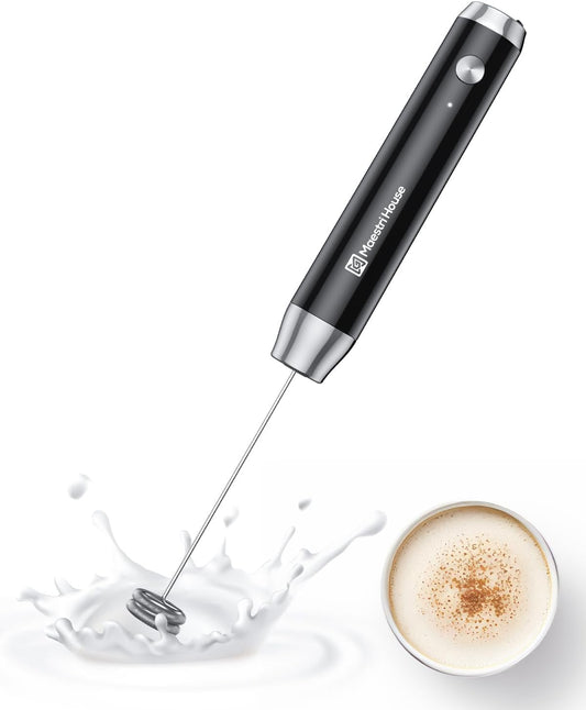 Maestri House Rechargeable Milk Frother, LunaFro NS Handheld Electric Foam Maker Waterproof Detachable Stainless Steel Whisk Drink Mixer Foamer for Lattes, Cappuccino, No Stand