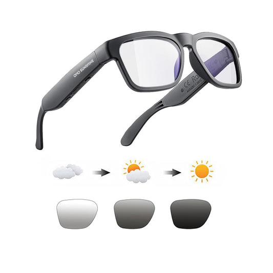 OhO Smart Glasses,Polarized Sunglasses with Bluetooth Speaker,Athletic/Outdoor UV Protection and Voice Control,Unisex(Transitional Blue Light Lens)