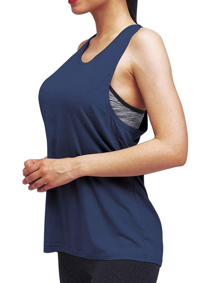 Mippo Workout Tops for Women Yoga Shirts Sleeveless Tank Gym High Neck Racerback Tank Tops Exercise Clothes Navy Blue XS