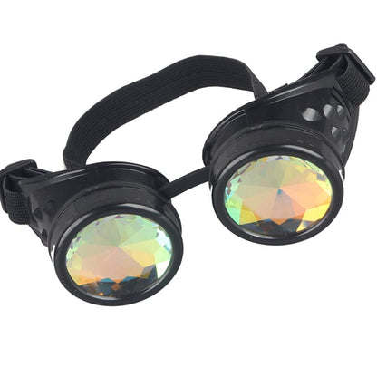 OMGREAT Raves Goggles with Rainbow Crystal Glass Lens Kaleidoscope Glasses Funky Prism Steampunk Glasses for Cosplay Party