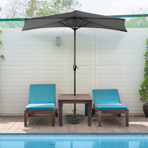 Half Round Umbrella Base - 20lb Weighted Semicircle Freestanding Resin and Concrete Umbrella Stand for Outdoor Use by Pure Garden (Black)