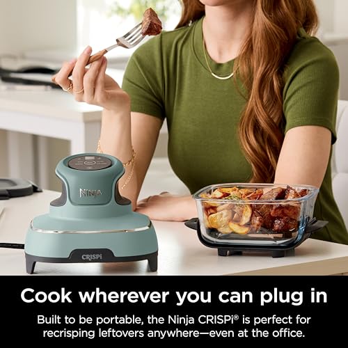 Ninja Crispi Air Fryer, Microwave, Freezer & Dishwasher Safe, Non Toxic Glass Portable Cooking System, 4 QT & 6 Cup Glass Containers with Storage Lids, Easy Meals, Air Fry, Bake, Green, FN101SG