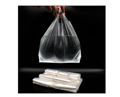 Lemecoo Plastic T-Shirt Bags with Handles,18.5 Inch x 11.8 Inch, 150 Pcs Clear Grocery Bags, Reusable Supermarket Shopping Bags
