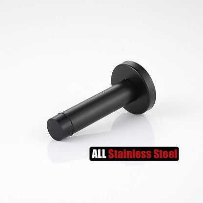 JQK Door Stopper Black, 304 Stainless Steel Thicken 1mm Sound Dampening Door Stop Bumper Wall Protetor 2 Pack, Matte Black, DSB5-PB-P2