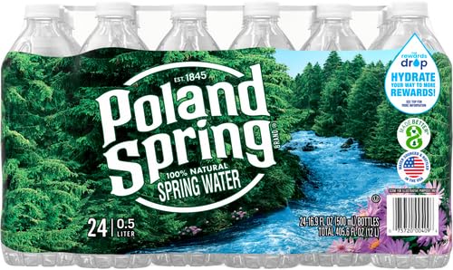 Poland Spring Natural Spring Water Bottles, 24 Pack - Still Bottled Water with Naturally Occurring Minerals - 16.9 Fl Oz Plastic Bottles