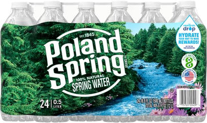 Poland Spring Natural Spring Water Bottles, 24 Pack - Still Bottled Water with Naturally Occurring Minerals - 16.9 Fl Oz Plastic Bottles