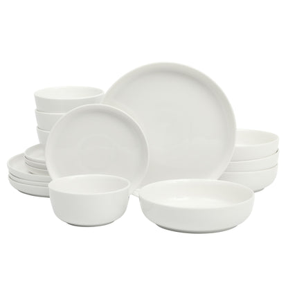 Gibson Home Oslo Porcelain Chip and Scratch Resistant Dinnerware Set, Service for 4 (16pcs), Ceramic Plates and Bowls Dishes Sets, White - Microwave and Dishwasher Safe