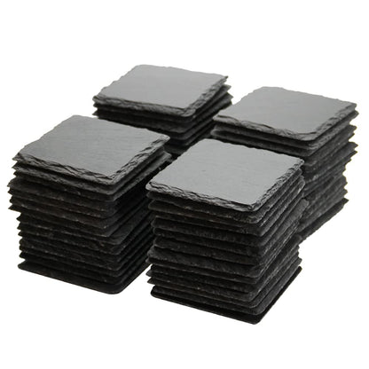 MONKEY SUN 60 Pack 4 x 4 Inch Gorgeous Black Slate Stone Coasters Bulk Square Slate Stone Cup Coaster for Drink Bar Kitchen Home, Handmade Natural Rough Edge, Set of 60
