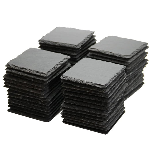 MONKEY SUN 60 Pack 4 x 4 Inch Gorgeous Black Slate Stone Coasters Bulk Square Slate Stone Cup Coaster for Drink Bar Kitchen Home, Handmade Natural Rough Edge, Set of 60