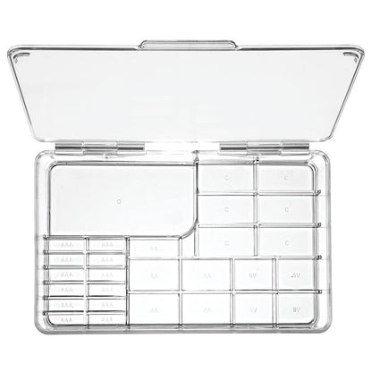 mDesign Plastic Large Stackable Divided Battery Storage Organizer Box with Hinged Lid for AA, AAA, C, D, 9 Volt Sizes, Great Storage for Kitchens, Home Offices, and Utility Rooms - Clear