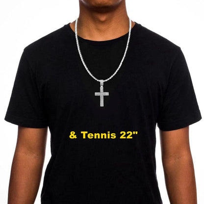 HH BLING EMPIRE Gold/Silver Diamond Cross Pendant Necklace for Men Women-Iced Out Chains with Cross Necklace 24 Inch (Cross F-Silver, & Tennis Chain)