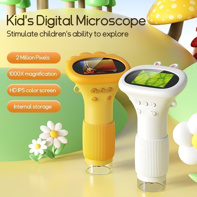 Kids Microscope Pocket Microscope - Ashfly 1000X Portable Microscope for Kid, Photo & Video Mini Microscopes Gifts, 2'' Digital Screen Microscopes for 3-10 Age Years Old Boys Girls Toys