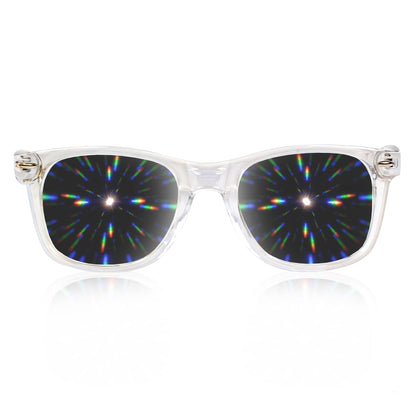 GloFX Ultimate Diffraction Glasses - Clear - 3D Prism Rainbow Effect - Great Edm, Festival, Concert, Fireworks, Christmas Lights, and Rave Accessory - Clear Frames