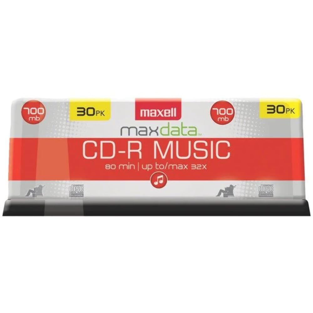 Maxell – 625335, Premium Quality Noise free Surface Playback Recordable CDs 700Mb Storage – 32x, Write Speed 80 minutes - Blank CDs, CD Storage & Reusable Spindle Case Holder – 30 Pack