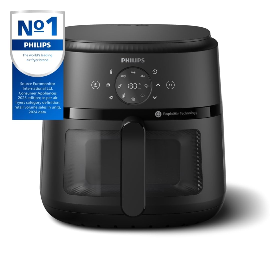 Philips Airfryer 2000 series 6.2L - 1700W Power, Cooking window, RapidAir technology, Digital touchscreen, 13 cooking options, Up to 90% less fat, Black (NA230/00)