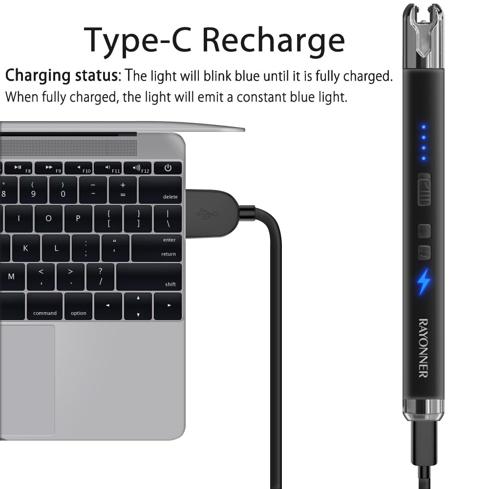 RAYONNER Lighter Electric Candle Lighters with Flashlight Windproof & Flameless USB Rechargeable with Safety Switch