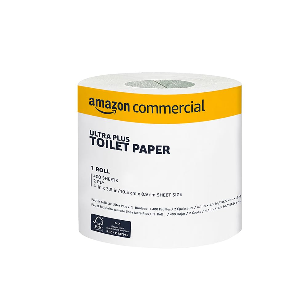 AmazonCommercial 2-Ply White Ultra Plus Individually Wrapped Toilet Paper |Bulk|Septic Safe |Compatible with Standard Dispensers|FSC Certified |400 Sheets per Roll (24 Rolls)(4.1 x 3.6 Sheet)