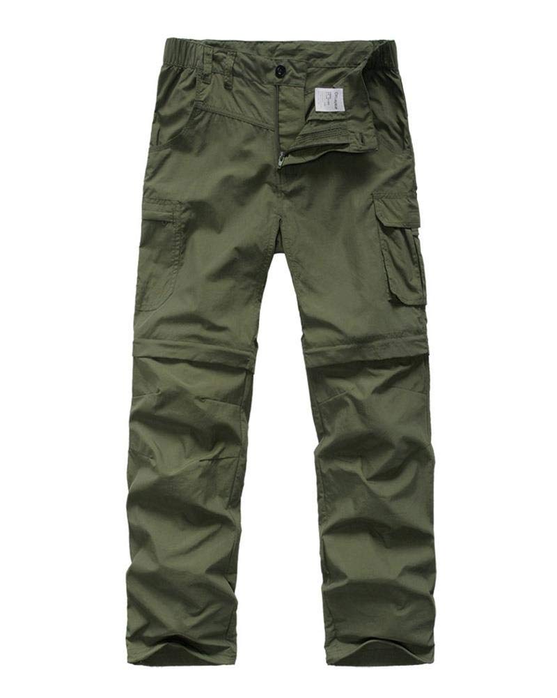 linlon Kids' Cargo Pants, Boy's Casual Outdoor Quick Dry Waterproof Hiking Climbing Convertible Trousers #9016-Army Green-XXS