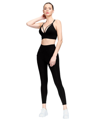 MotoRun Womens Push-Up Padded Strappy Sports Bra Cross Back Wirefree Fitness Yoga Top Maroon&Black 2 Packs, Medium