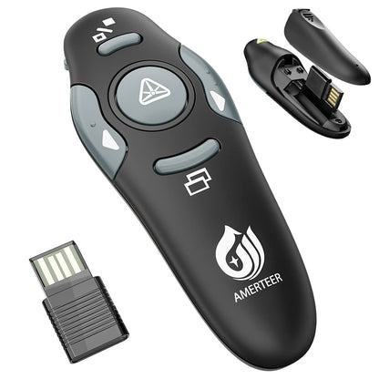 AMERTEER Presentation Clicker Wireless Presenter Remote Clicker for PowerPoint Presentations with Red Pointer, PowerPoint Clicker Slide Advancer for Mac/Windows/Google Slide/PPT.