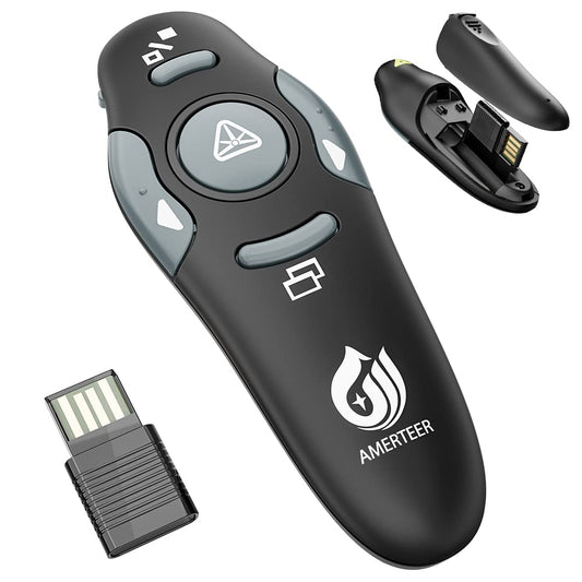AMERTEER Presentation Clicker Wireless Presenter Remote Clicker for PowerPoint Presentations with Red Pointer, PowerPoint Clicker Slide Advancer for Mac/Windows/Google Slide/PPT.