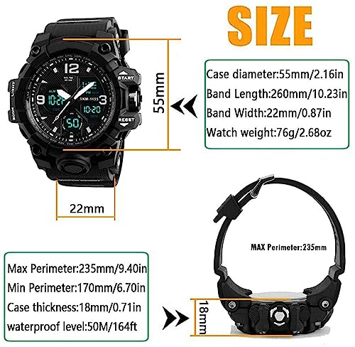 LYMFHCH Men's Analog Sports Watch, LED Military Digital Watch Electronic Stopwatch Large Dual Dial Time Outdoor Army Wrist Watch Tactical