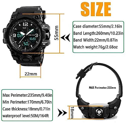 LYMFHCH Men's Analog Sports Watch, LED Military Digital Watch Electronic Stopwatch Large Dual Dial Time Outdoor Army Wrist Watch Tactical