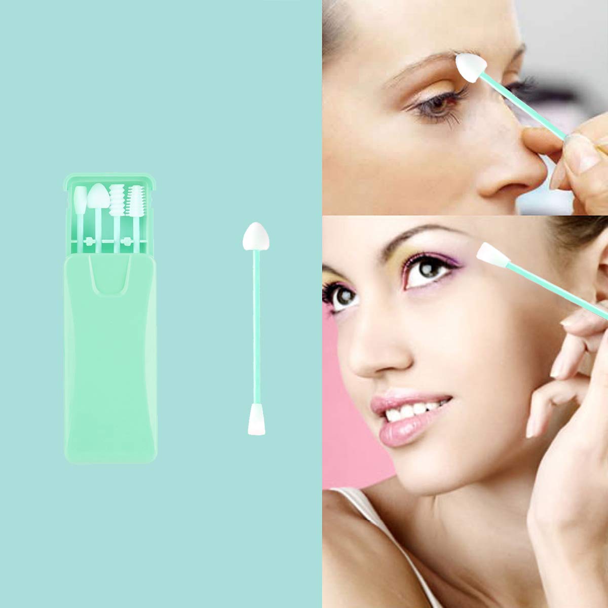Rnker Reusable Swabs Silicone Cotton Swabs Rough Friction Q-Tip for Ears Cleaning, Love Shape Q-Tip for Cosmetic makeup for women (New 4 pack, Grass Green) Design Upgrade