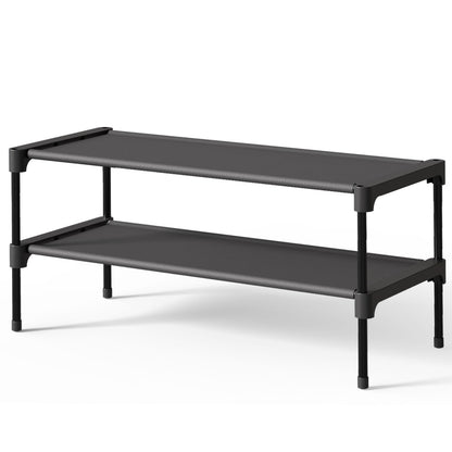 Kitsure Shoe Rack - Non-Woven Shoe Rack Shelf, Shoe Organizer for Closet, Entryway, Garage & Corridor, Stackable Shoe Shelves, 27.5" Wide - 2 Tier, Black