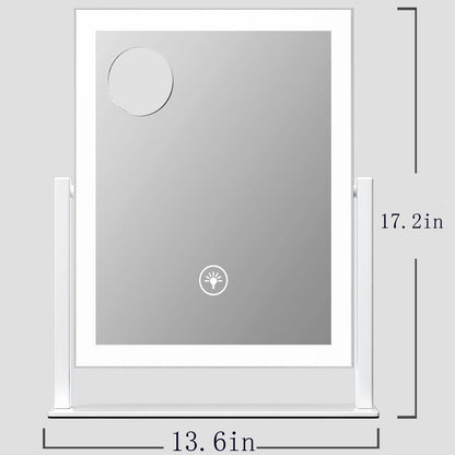 Gvnkvn Lighted Makeup Mirror, 17.2"x13.6" Hollywood Vanity Mirror with Lights, Three Color Modes, Smart Touch Control, 360°Rotation,with 5X Magnifying Glass