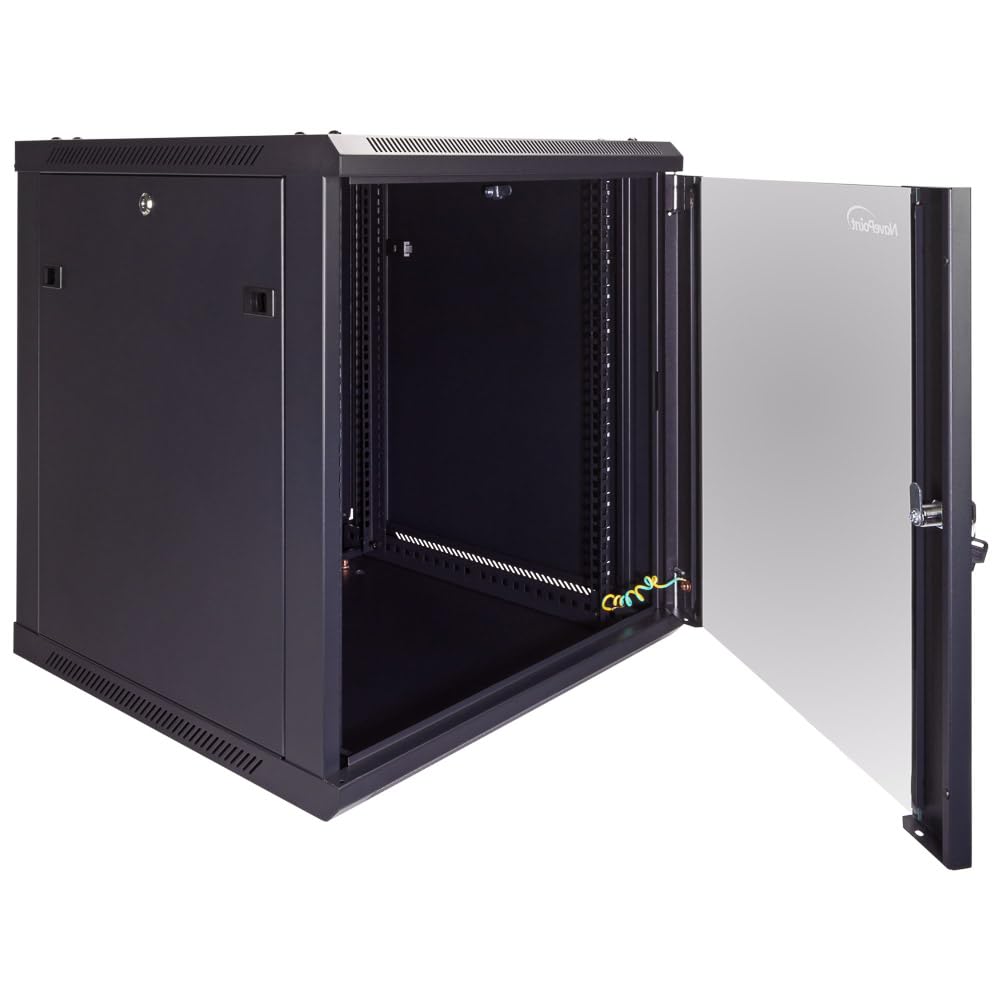 NavePoint 12U Server Cabinet Wall Mount Rack Enclosure Includes 2 Fans, Locking Glass Door, Removable Side Panels – 12U Network Cabinet 23.6” Deep, 19 Inch Server Rack for IT and A/V Equipment