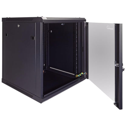 NavePoint 12U Server Cabinet Wall Mount Rack Enclosure Includes 2 Fans, Locking Glass Door, Removable Side Panels – 12U Network Cabinet 23.6” Deep, 19 Inch Server Rack for IT and A/V Equipment