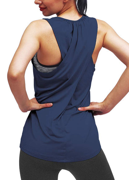 Mippo Workout Tops for Women Yoga Shirts Sleeveless Tank Gym High Neck Racerback Tank Tops Exercise Clothes Navy Blue XS