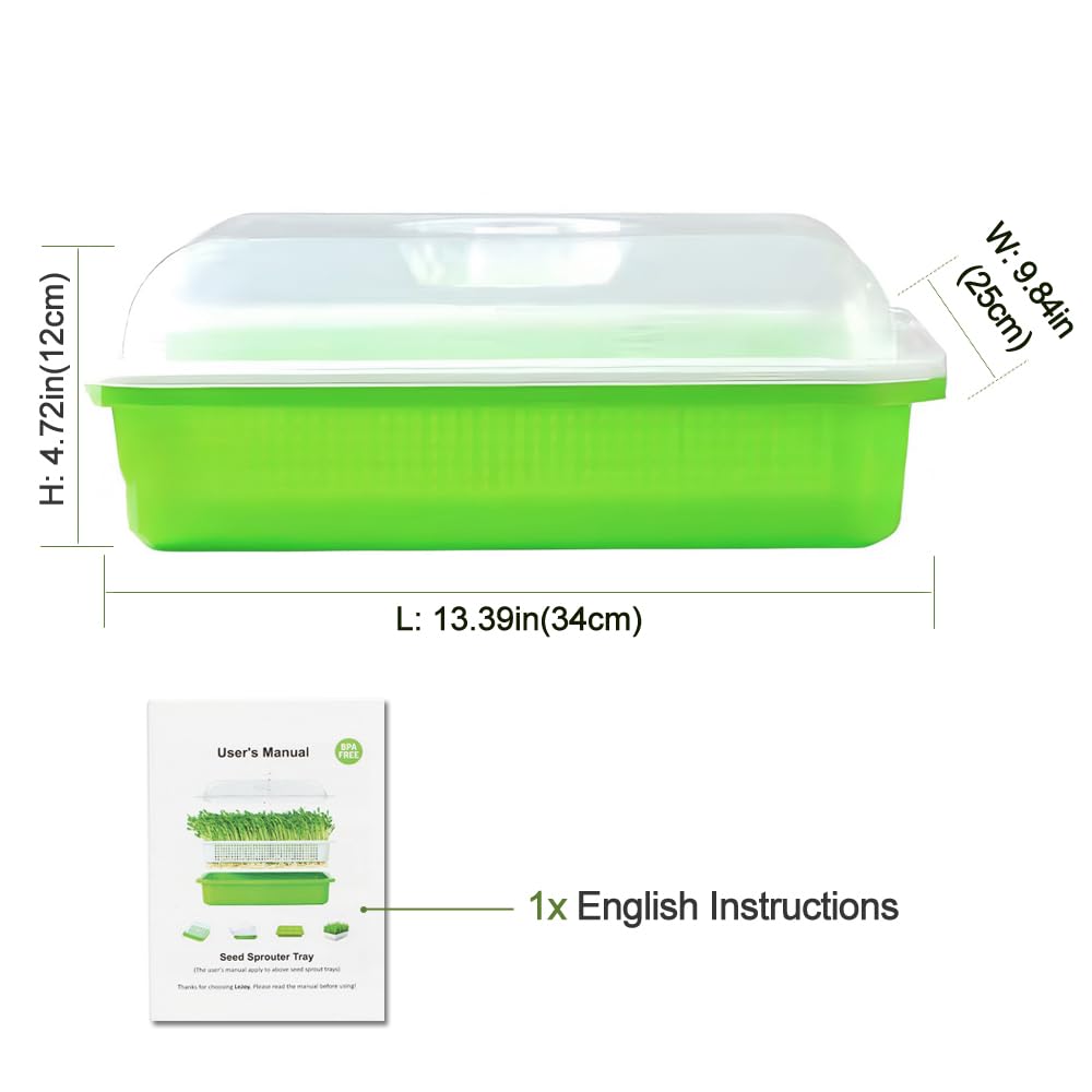 LeJoy Garden Seed Sprouter Tray BPA Free PP Soil-Free Big Capacity Healthy Wheatgrass Grower with Lid Sprouting Kit 13.4x9.84x4.72 inches