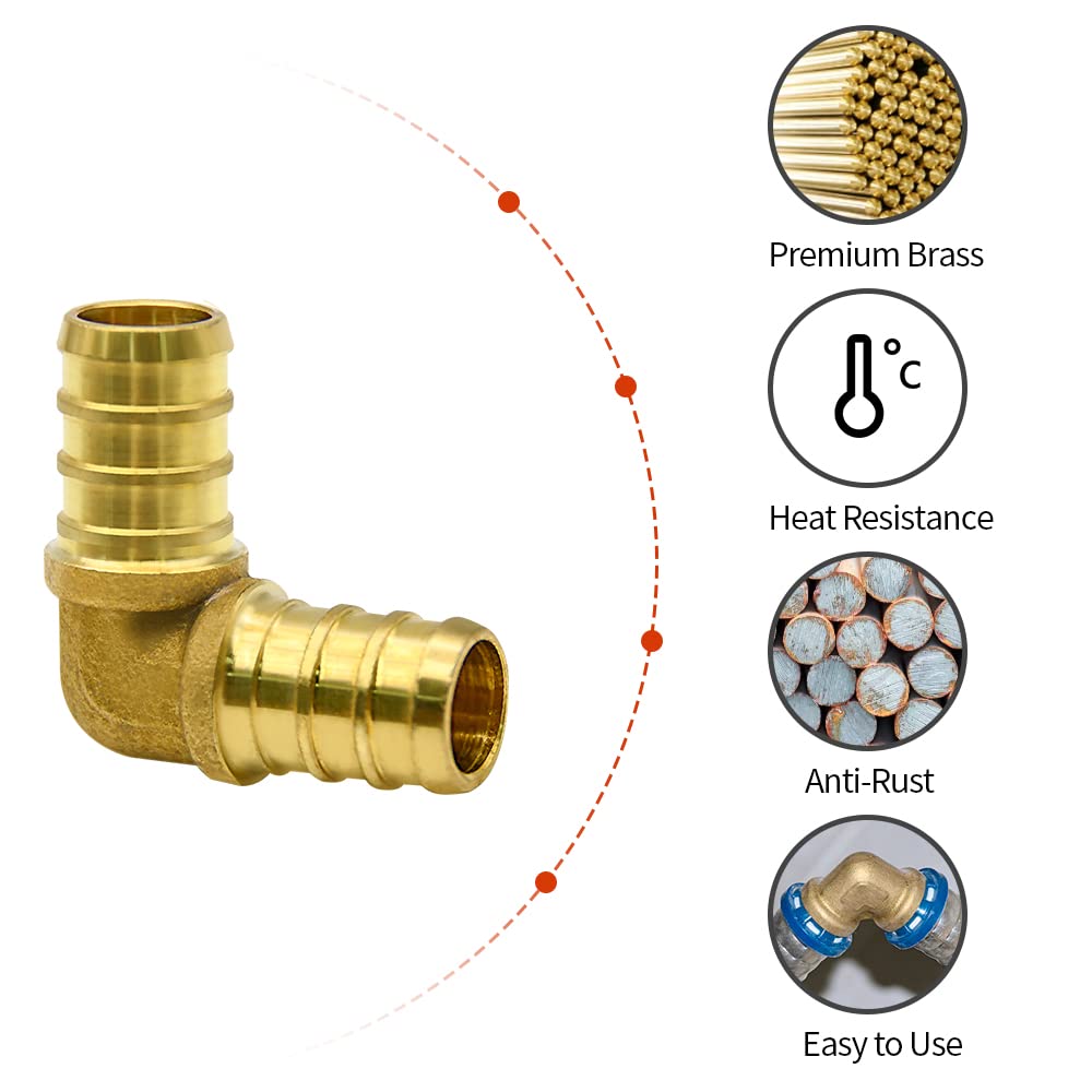 10 Pack 1/2" PEX Elbow Fittings, Brass Fittings for PEX Tubing Pipe (1/2" Elbow, 10)