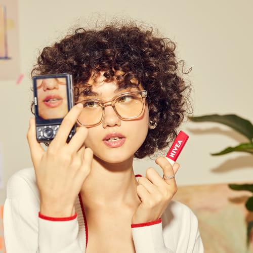 NIVEA Lip Care, Fruity Tinted Lip Balm Variety Pack, Cherry, Strawberry, Blackberry and Watermelon Flavors, 3-in-1 Moisture, Repair and Color, 0.17 Oz Stick, Pack of 4