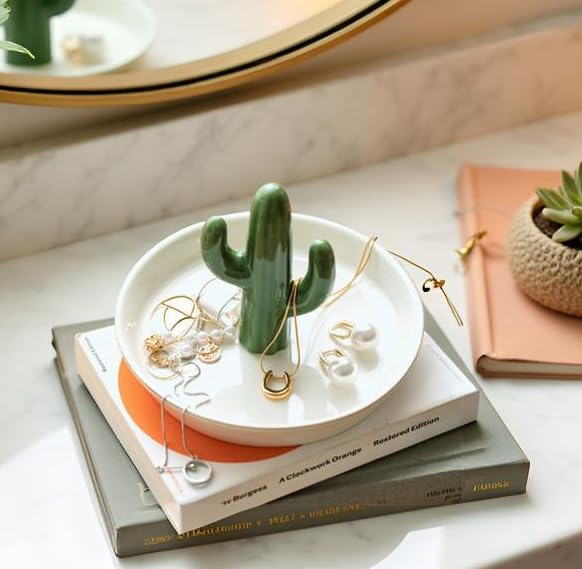 mono living Ceramic Cactus Ring Holder for Jewelry, Ring Dish, Trinket Tray, Cute Hippie Décor for Teen Girl Room, Christmas Thanksgiving Gift for Women