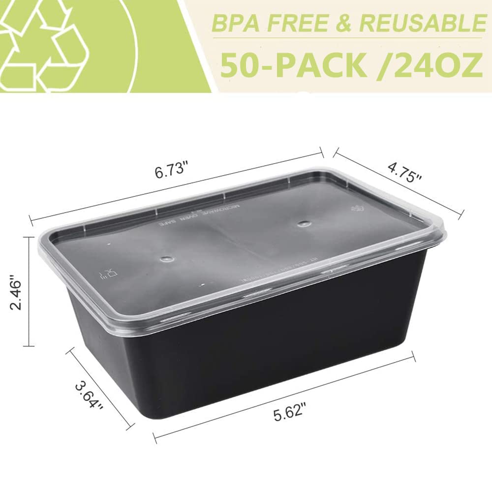 IUMÉ 50-Pack Meal Prep Containers, 26 OZ Microwavable Reusable Food Containers with Lids for Food Prepping, Disposable Lunch Boxes, Plastic Food Boxes- Stackable, Freezer Dishwasher Healthy