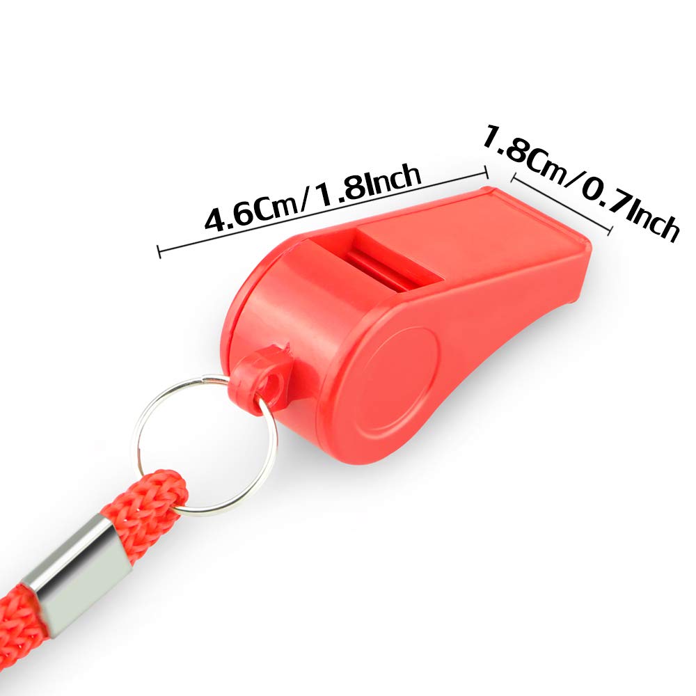 Hipat Red Emergency Whistles with Lanyard, Loud Crisp Sound Plastic Whistles Bulk Ideal for Outdoor Sport，Lifesaving，and Officials