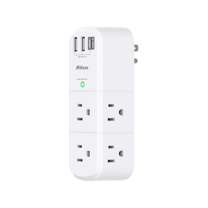 Outlet Extender with Rotating Plug, Mifaso Surge Protector 6 AC Multi Plug Wall Outlets and 3 USB Ports, 1800 Joules, 3-Sided Swivel Power Strip Spaced Splitter for Home, Travel, Dorm Room Essentials