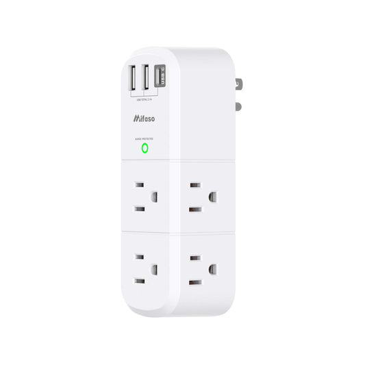 Outlet Extender with Rotating Plug, Mifaso Surge Protector 6 AC Multi Plug Wall Outlets and 3 USB Ports, 1800 Joules, 3-Sided Swivel Power Strip Spaced Splitter for Home, Travel, Dorm Room Essentials