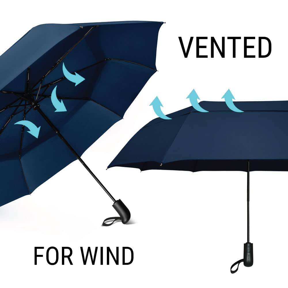 PROSTORM Vented Travel Umbrella | Strong Compact Windproof Umbrella | Top Pick by Wirecutter 2025 | Deep Dome Coverage | Automatic Open/Close | Portable Pop Up with Large Coverage | Fits Car & Backpack (Blue)