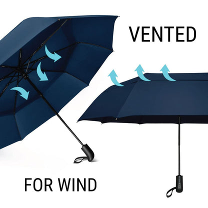 PROSTORM Vented Travel Umbrella | Strong Compact Windproof Umbrella | Top Pick by Wirecutter 2025 | Deep Dome Coverage | Automatic Open/Close | Portable Pop Up with Large Coverage | Fits Car & Backpack (Blue)