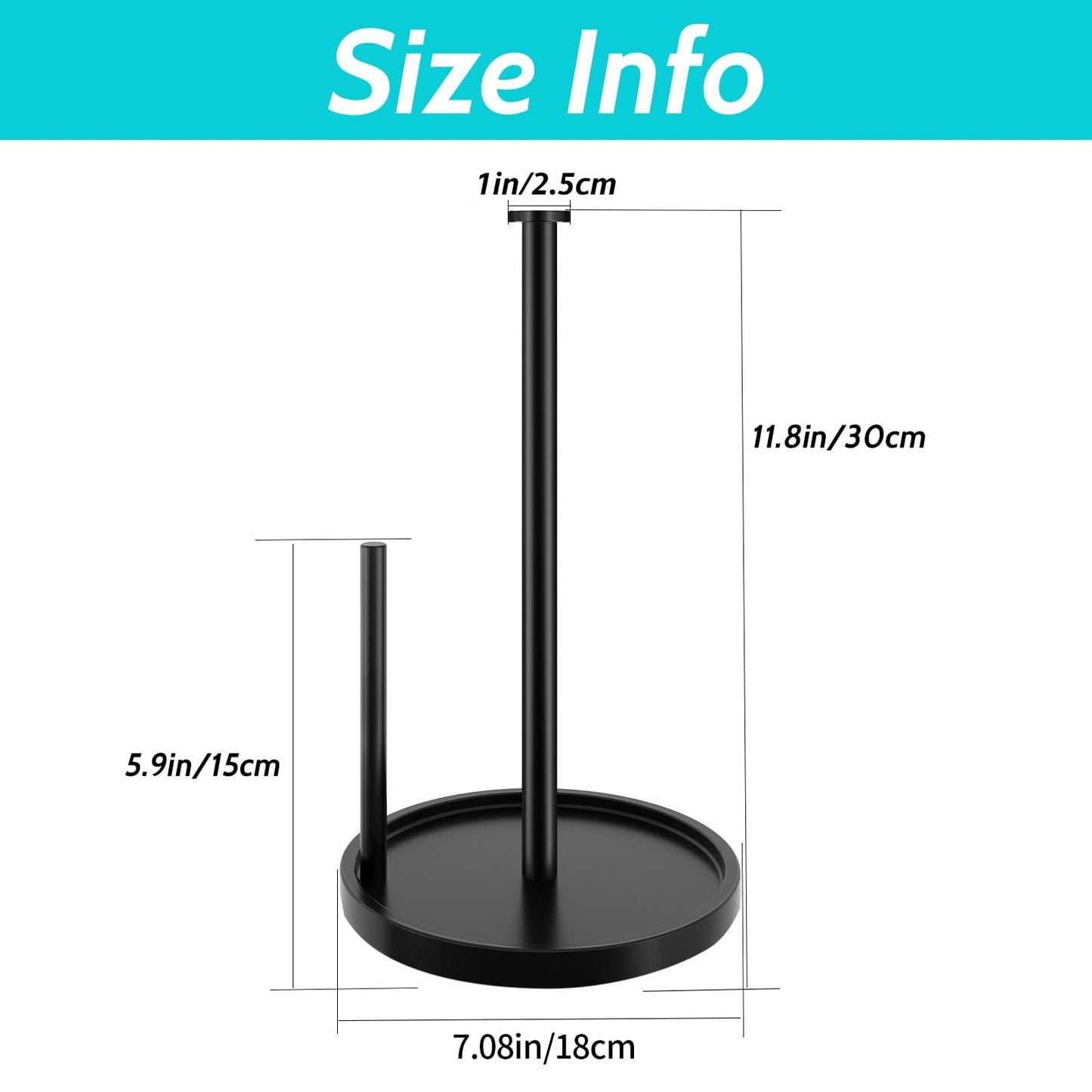 Paper Towel Holder Countertop, Standing Paper Roll Holder with Anti Slip Weighted Base, Stainless Steel Freestanding Paper Towel Holder for Kitchen, Black