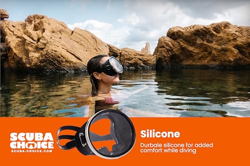 Scuba Choice Spearfishing Free Dive Mask - Classic Rubber with Tempered Glass Lenses | Oval Shape Stainless Steel Frame for Enhanced Visibility & Comfort, Perfect Underwater Adventures - Black