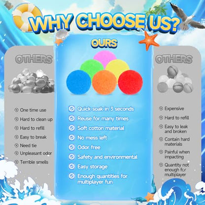 60 Pcs Reusable Water Balls, Reusable Water Balloons for Outdoor Toys and Games, Water Toys for Kids and Adults Boys and Girls - Summer Balls for Pool and Backyard Fun